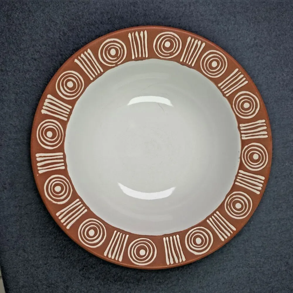 Pottery Barn 10 Inch Terracotta Geometric Bowl Boho Farmhouse Chic Modern Decor